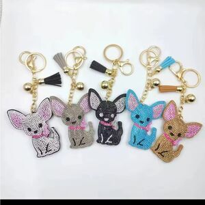 Chihuahua Rhinestone Keychains Purse Charms With Tassels! NEW IN PACKAGING